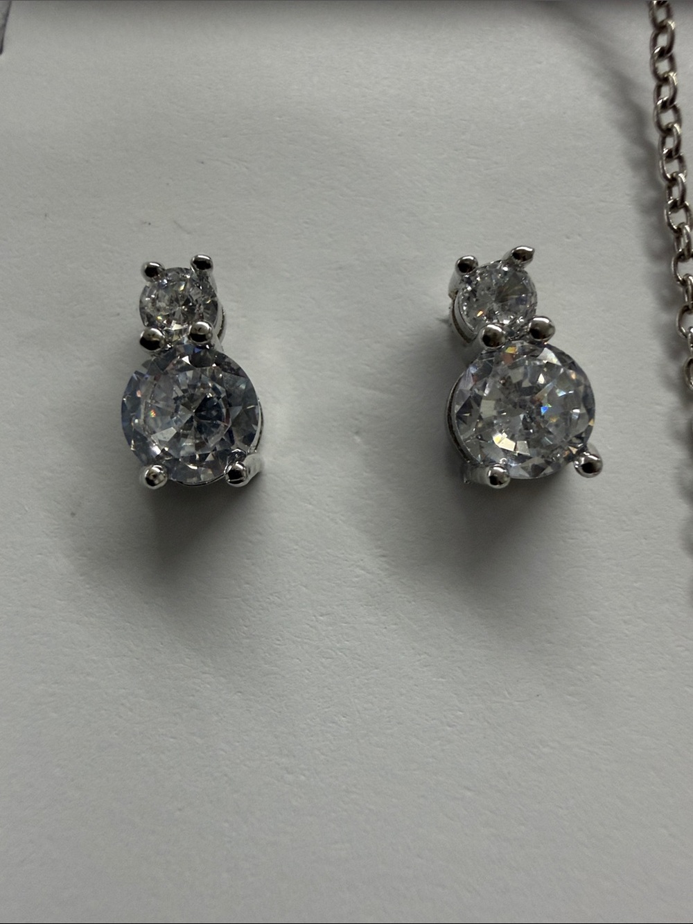 Classic Stainless Silver-Tone Clear CZ Necklace and Stud Earrings Set - Picture 3 of 4